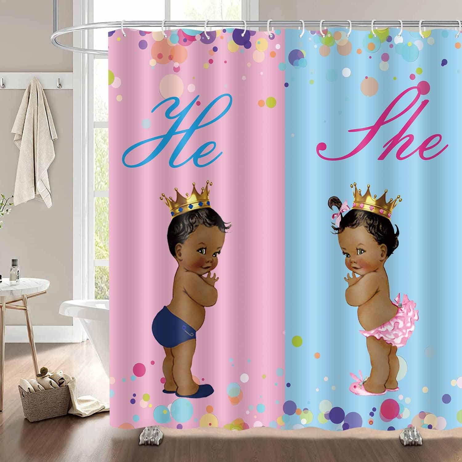 4 PCS African American Kids Shower Curtain Set 4 Pieces Children Baby Bathing Shower Curtains with Bath Rugs Non-Slip Soft Toilet Lid Cover for Bathroom Decor SETYYNT5