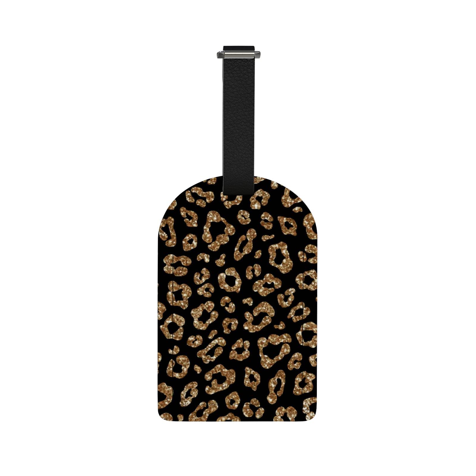 Etichette Bagagli In Pelle - 2 Pezzi Rosa Leopardato Glitter