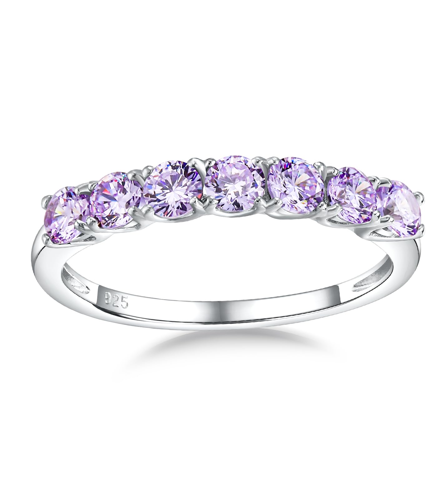 AGRULEEternity Band Rings for Women 7 Stone Engagement Ring 925 Sterling Silver Created Amethyst/Blue Topaz/Citrine/Emerald/Garnet/Ruby/Sapphire Ring Birthstone Rings Wedding Bands Size 6 to 10