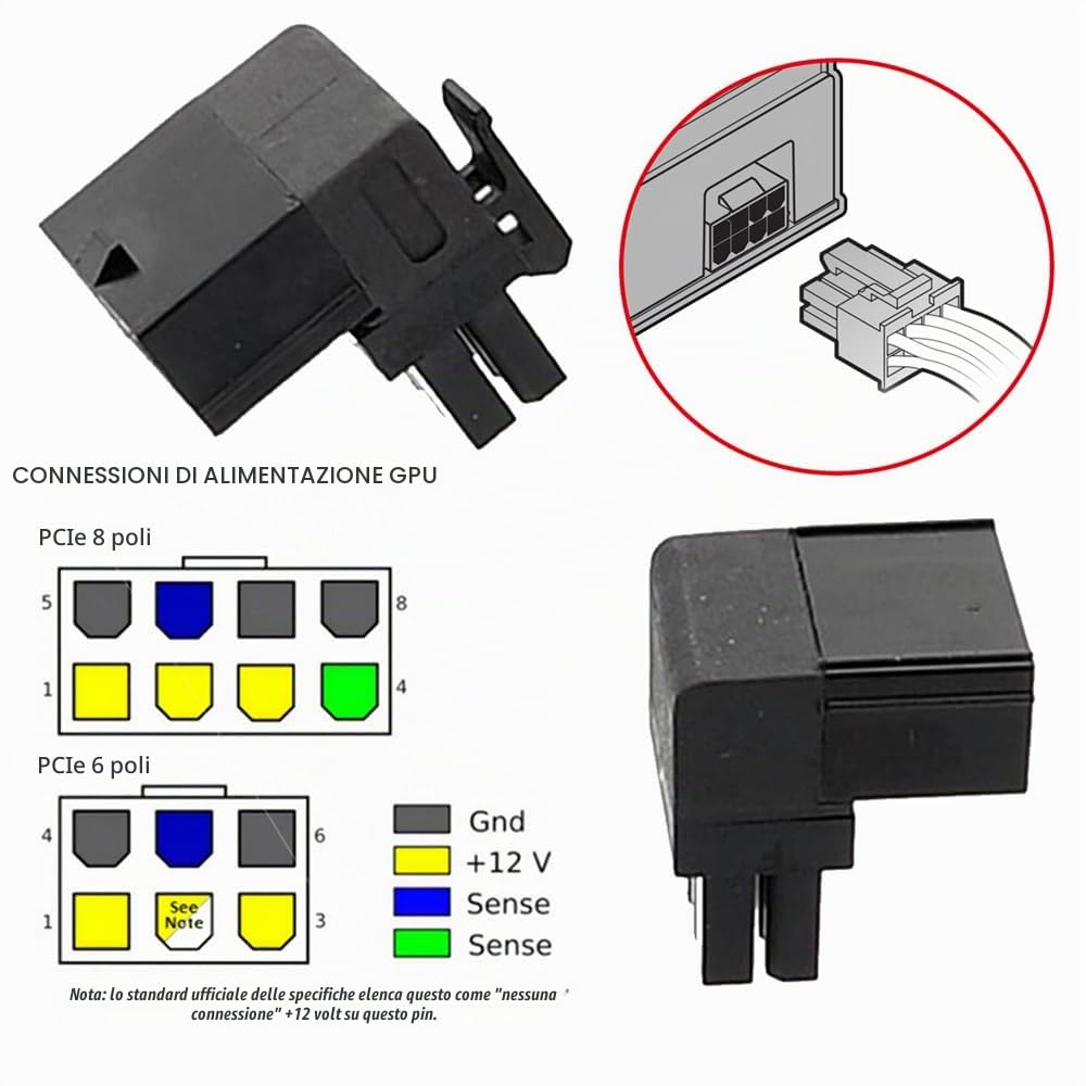 cablecc 2 pz/lotto 90 Gradi Su Giù Angolato ATX 8P Maschio a Femmina Adattatore di Intestazione di Potenza per GPU Scheda Grafica