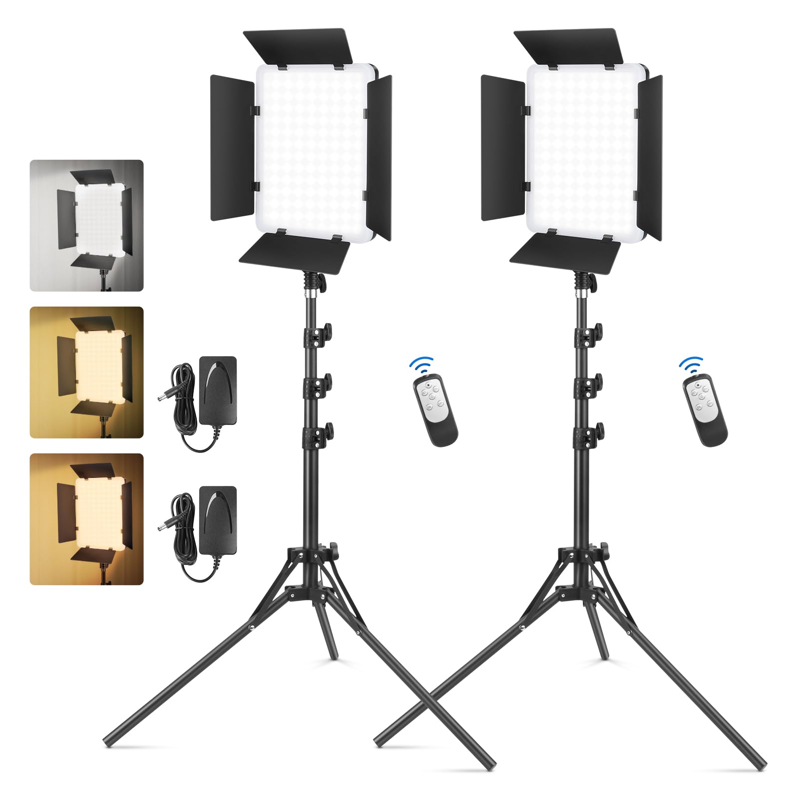 2-Pack LED Videolicht Bi Color, Foccalli Fotografie Studiolicht Dauerlicht Videoleuchte mit Remote Dimmbare 2700-6500K und Helligkeit von 10-100% für Aufnahme Studio Streaming YouTube TikTok