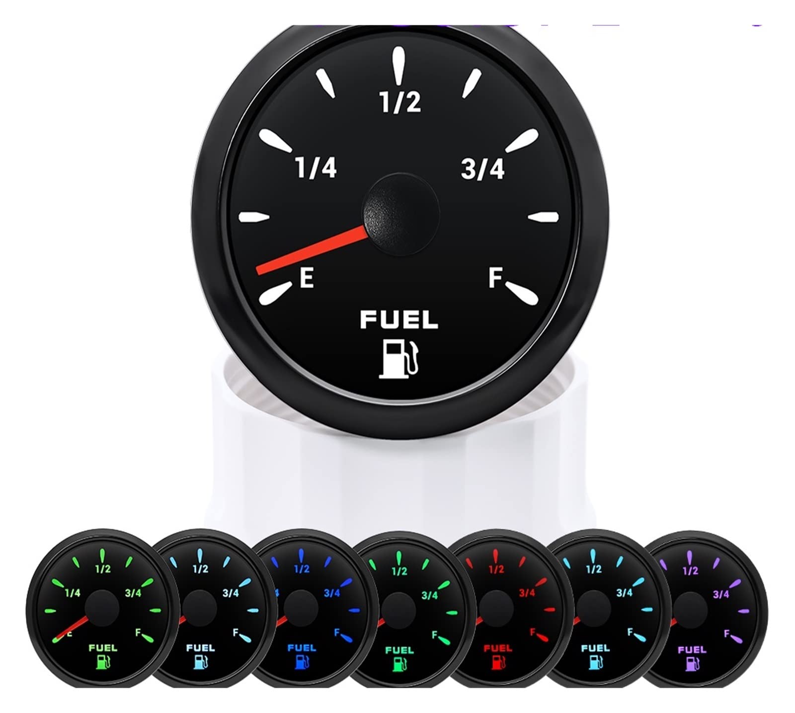 Cfwwsaq W Liquid Level Meter, 7 Color Backlight 52Mm Fuel Level Gauge 0-190 Ohm Ater Tank Gauge Meter Indicator 240-33 Ohm Oil Level Meter Auto Car Gauge(Bn 0-190 Ohm)