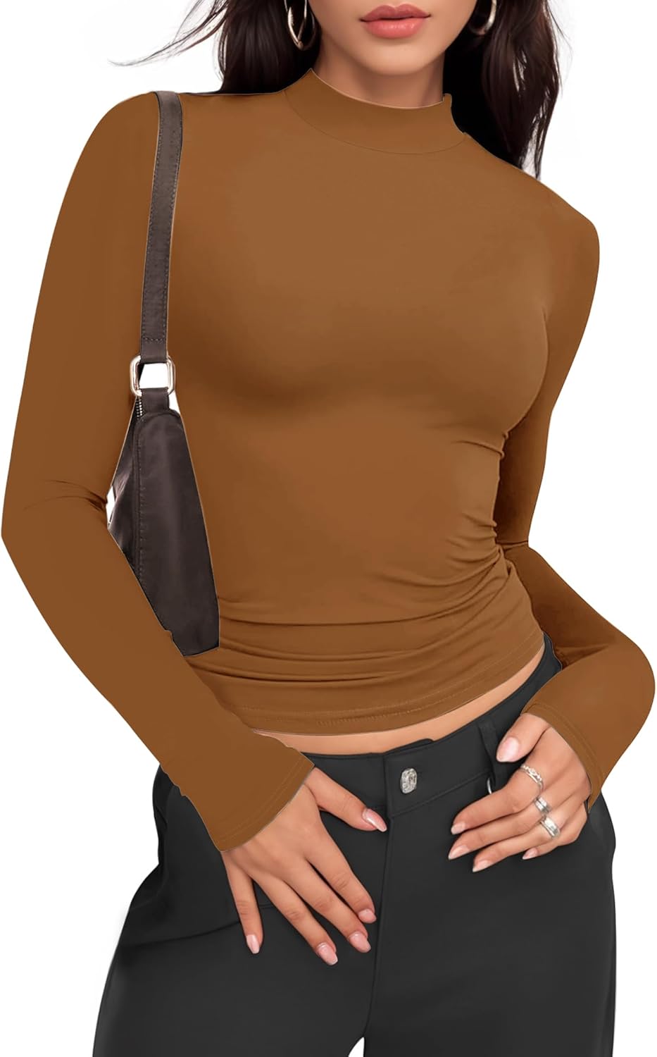 YOGINGO Women's Mock Turtle Neck Long Sleeve T-Shirt