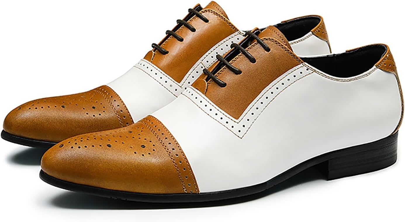 Men's Premium Leather Dress Shoes for Weddings & Business Events Breathable Non-Slip Rubber Sole with Dual Tone Design