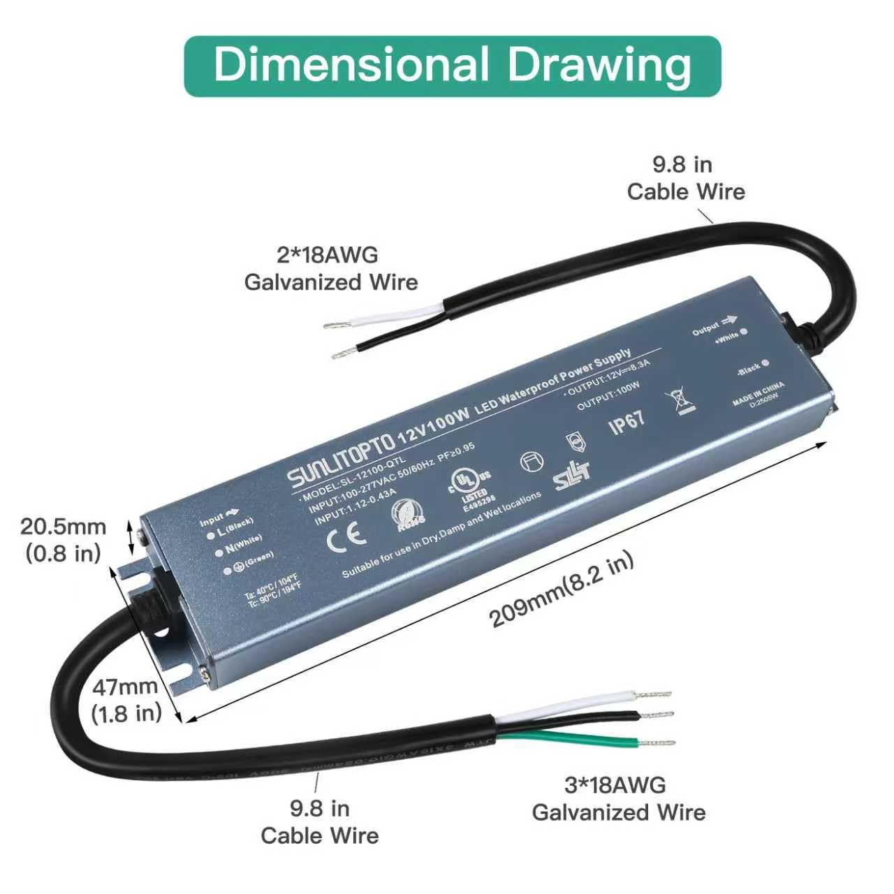 LED Driver Waterproof IP67 Power Supply AC120-277V 12V DC Low Voltage Transformer Adapter Constant Voltage for LED Strip UL CE TAA (150, Watts)