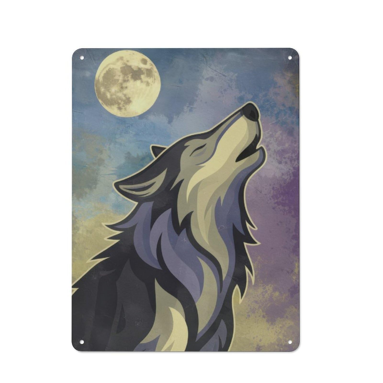Junmoney Wolf Howling At The Moon Printed Metal Sign 40X30cm For Pub Or Café, With Clear Industrial Wall Decor Character