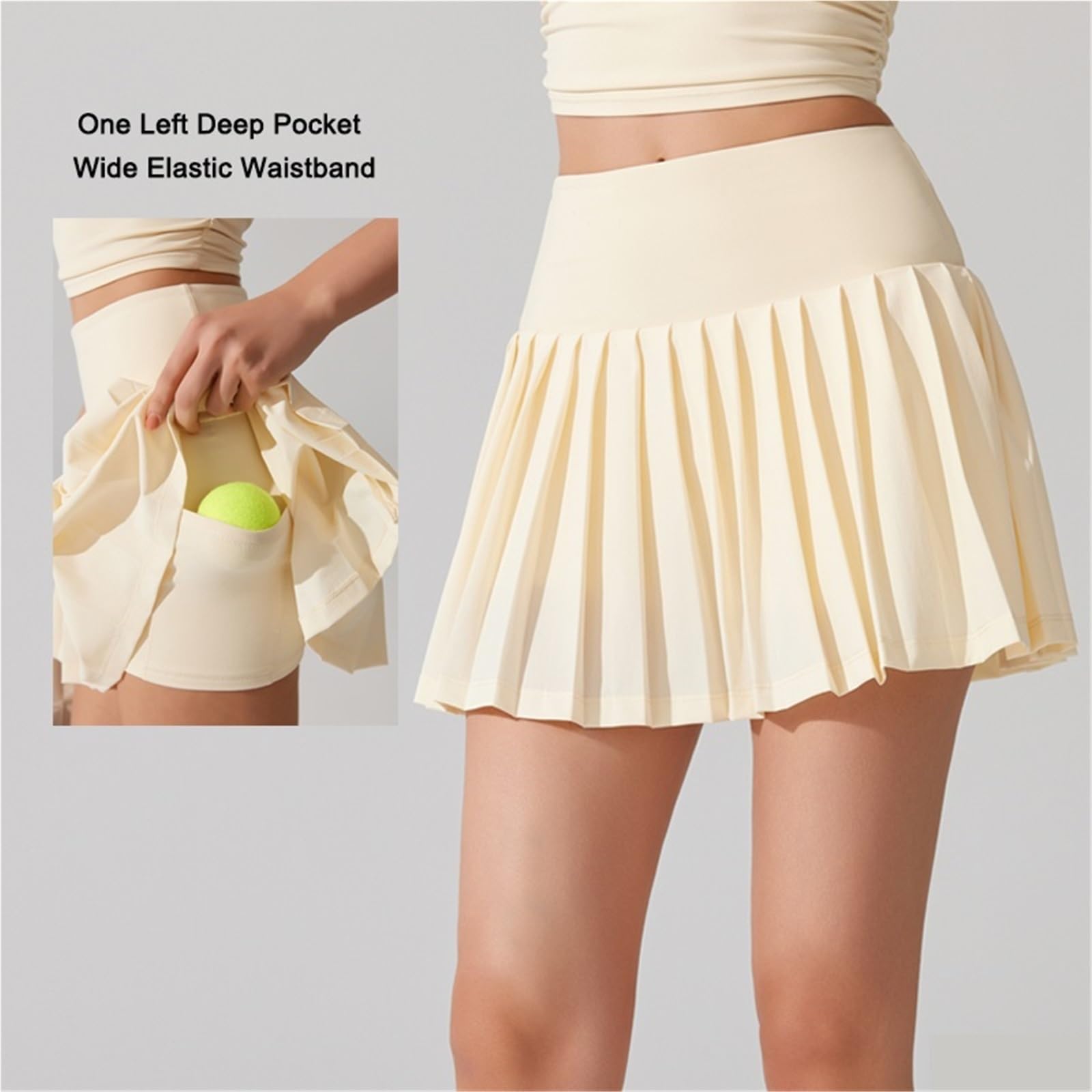Plissierter Tennisrock for Damen, hoch taillierter Sportrock, Leichter sportlicher Skorts-Röcke mit Tasche