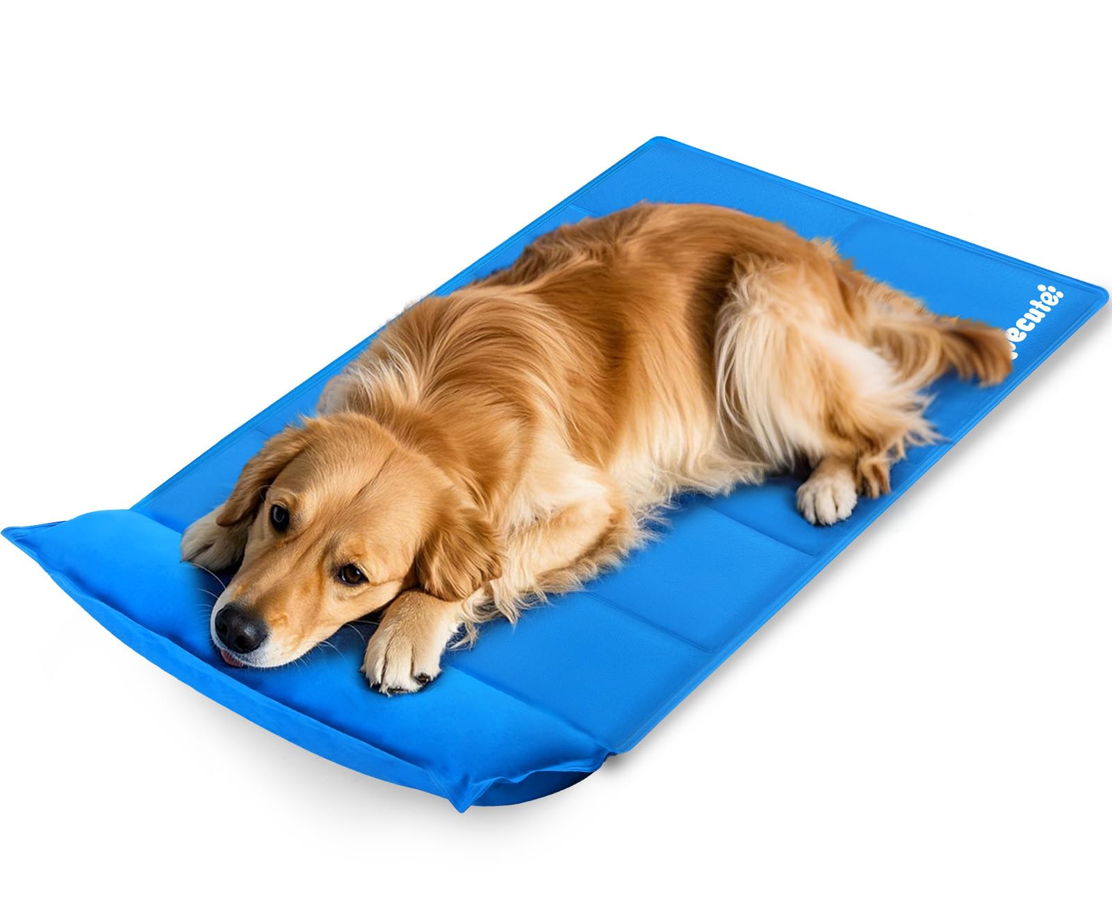 Pecute Tappetino Refrigerante Cani e Gatti, Materassino Rinfrescante con Supporto per Testa, Materassino Cane 120 x 75 cm, Gel Auto-Raffreddante Non Tossico, Blu