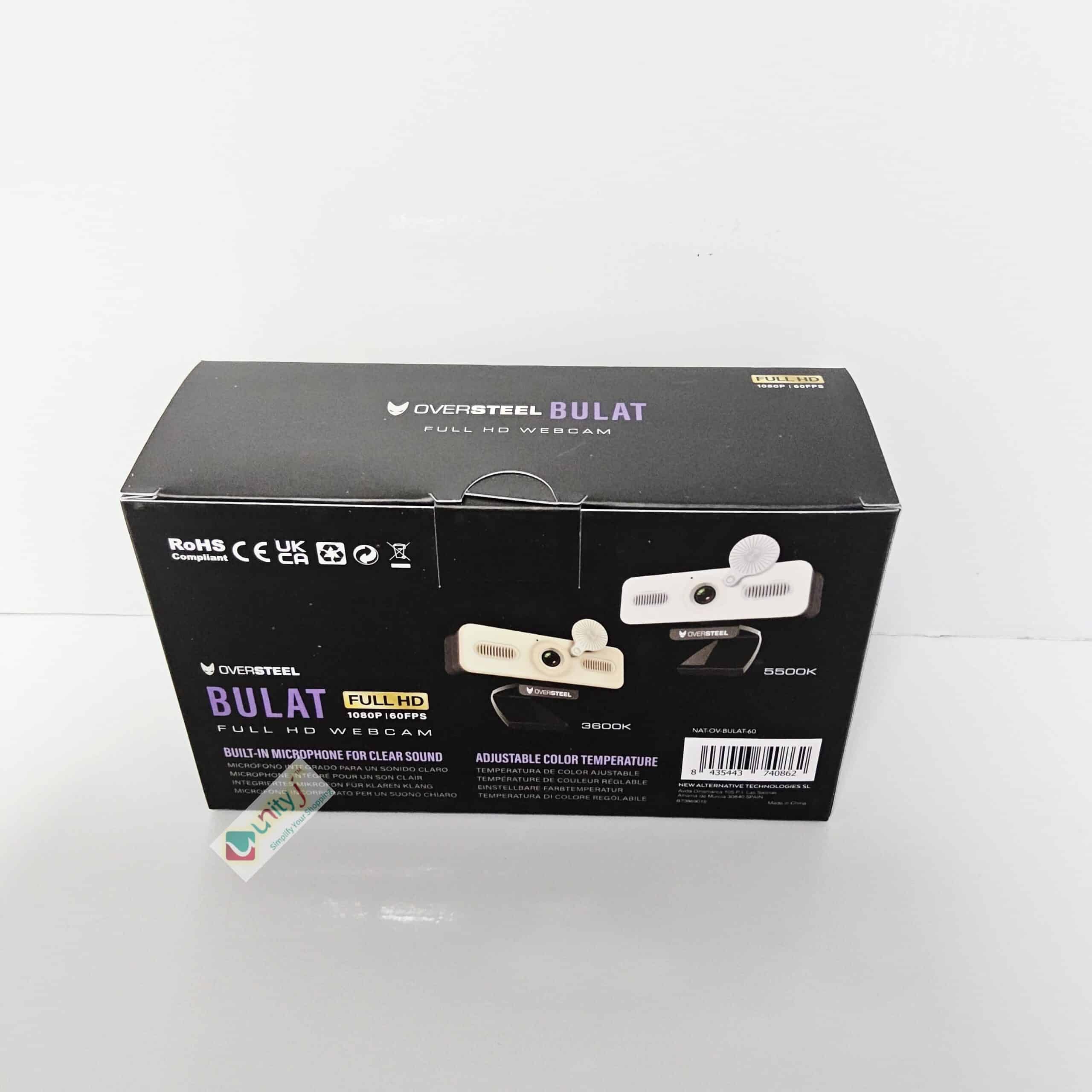 Oversteel - Bulat Webcam 1080P Full HD z mikrofonem i pierścieniem świetlnym, 60 klatek na sekundę, USB 2.0, rozmowy wideo, nagrywanie, konferencje, PC/Mac/Notebook/Tablet/Chromebook