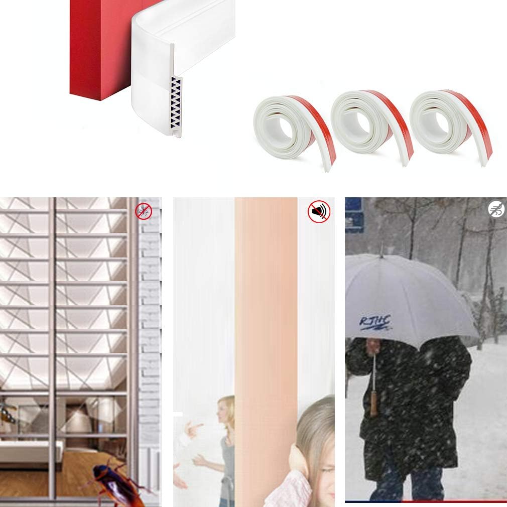 HORLIMER Door Draft Stoppers Set of 3 White Under Door Sweep Seal Strip for Interior & Exterior Doors, 1.8" W x 39.3" L Silicone Door Bottom Weather Stripping Draft Blocker