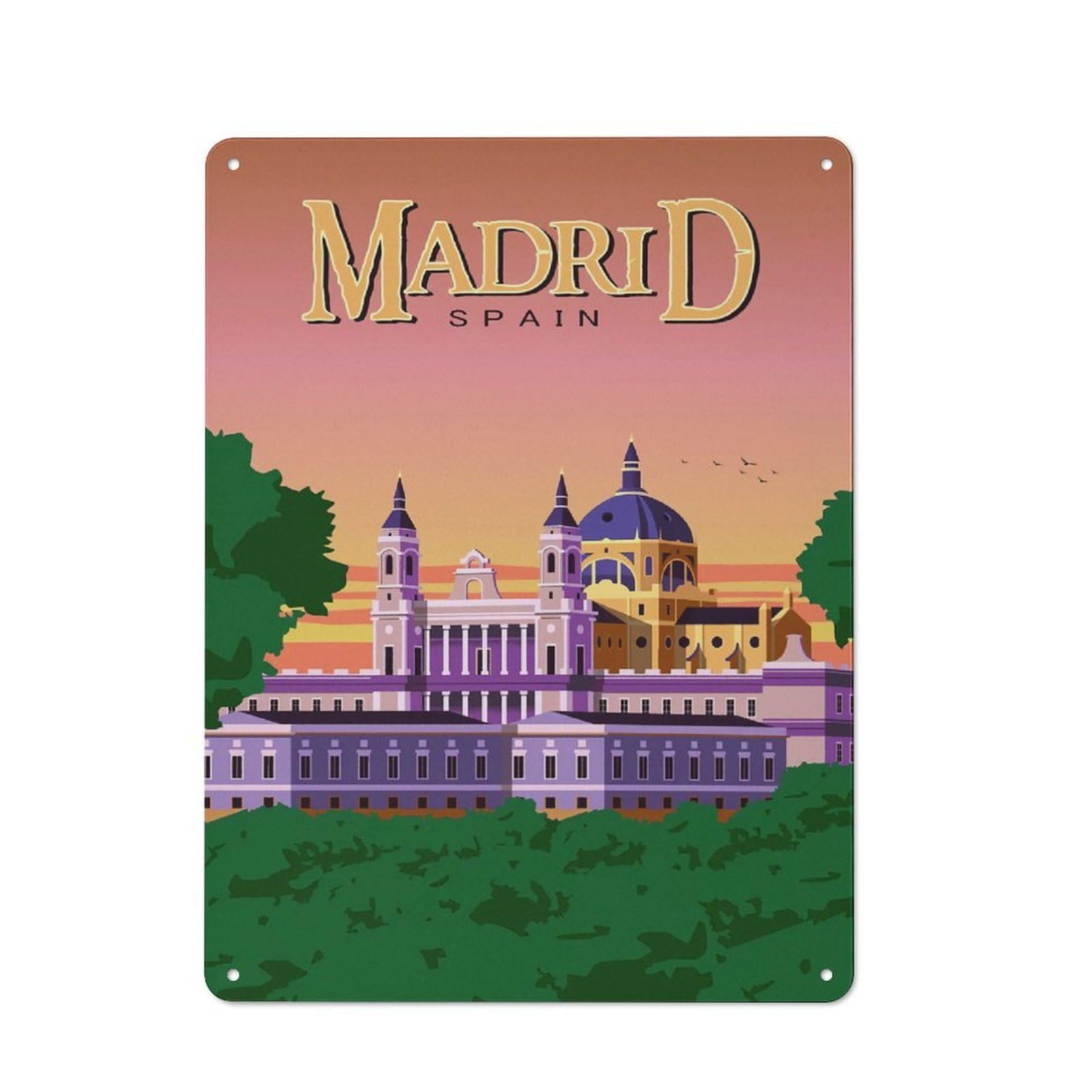 Junmoney Style-10 Madrid, Spain Travel Retro Metal Wall Decor 40X30cm, Metal Sign For Bar, Kitchen, Garage Or Games Room