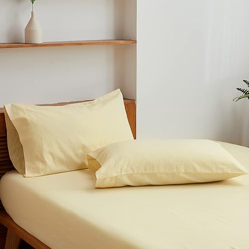 Miniatura 9 de Simple&Opulence Juego de sábanas de lino belga, color sólido, 4 piezas (1 sábana encimera, 1 sábana bajera y 2 fundas de almohada), mezcla de lino
