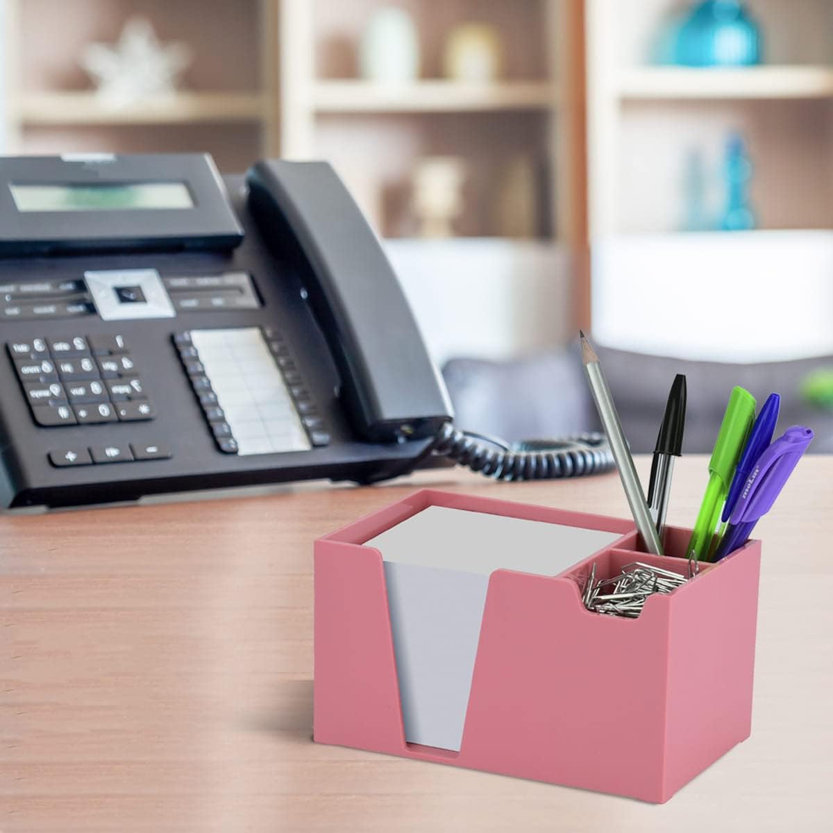 Acrimet Desktop Organizer Pencil, Pen, Paper, Clip, Caddy Holder (Plastic) (White Paper Included) (Solid Pink Color) - Image 3