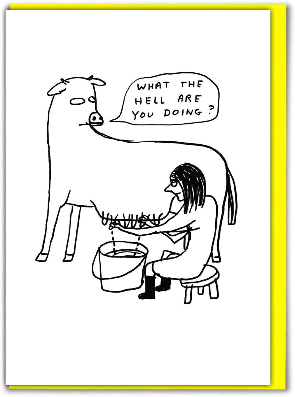 Official David Shrigley - Funny Happy Birthday Card - 'What The Hell' - Perfect for Friends Mates Him Her Boyfriend Girlfriend Partner