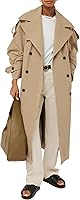 Farktop Women's Oversized Long Trench Coat - Double Breasted Lapel Windproof Overcoat with Belt for Stylish Protection