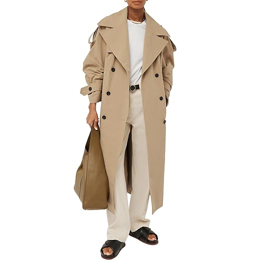 Farktop Oversized Long Double-Breasted Trench Coat