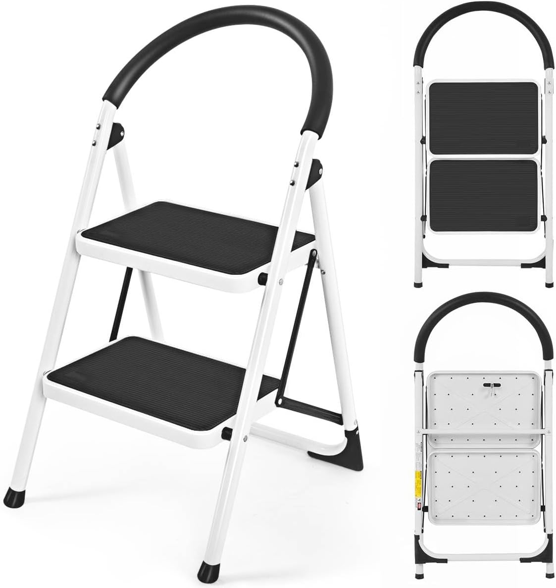 COSTWAY 3 Step Ladder, Folding Anti Slip Stepladder With Extra Wide