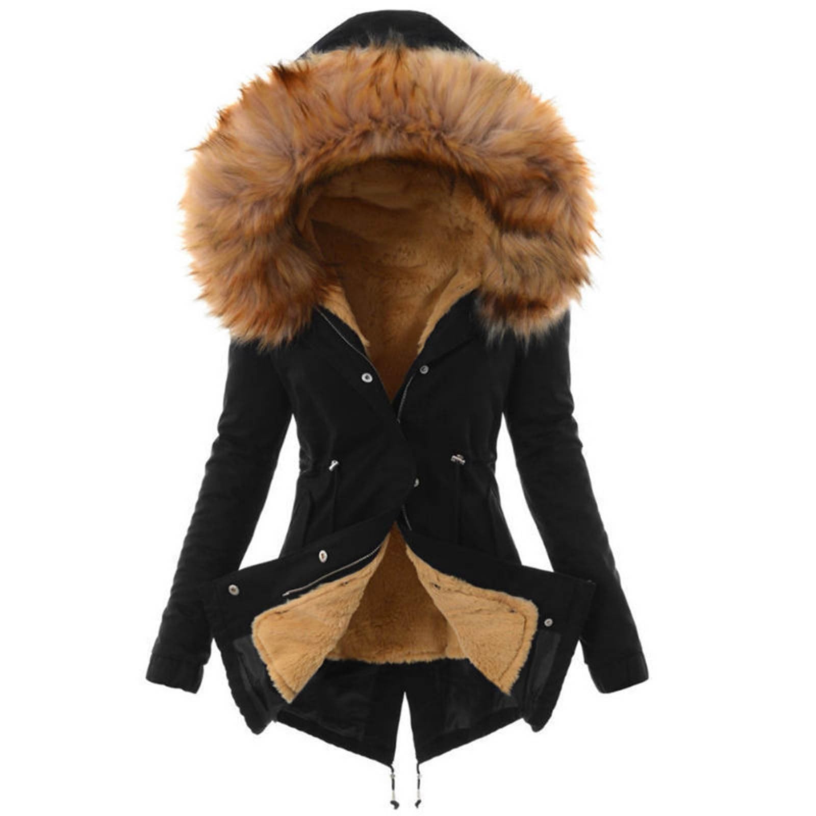 HAOLEI Abrigo Mujer Chaqueta Mujer Invierno de Forro Polar con Capuhca Grueso Cálido Chaquetas Cortaviento con Cremallera Color Sólido Caliente Gabardina Suave Cómodo Parka Cazadora Invierno