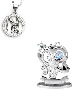 CRYSTOCRAFT Aquarius Figurine and 925 Sterling Silver Necklace, Constellation Sign Crystal Ornament, Zodiac Horoscope Home Office Decor, Gift for Thanksgiving Valentines Day Birthday Christmas