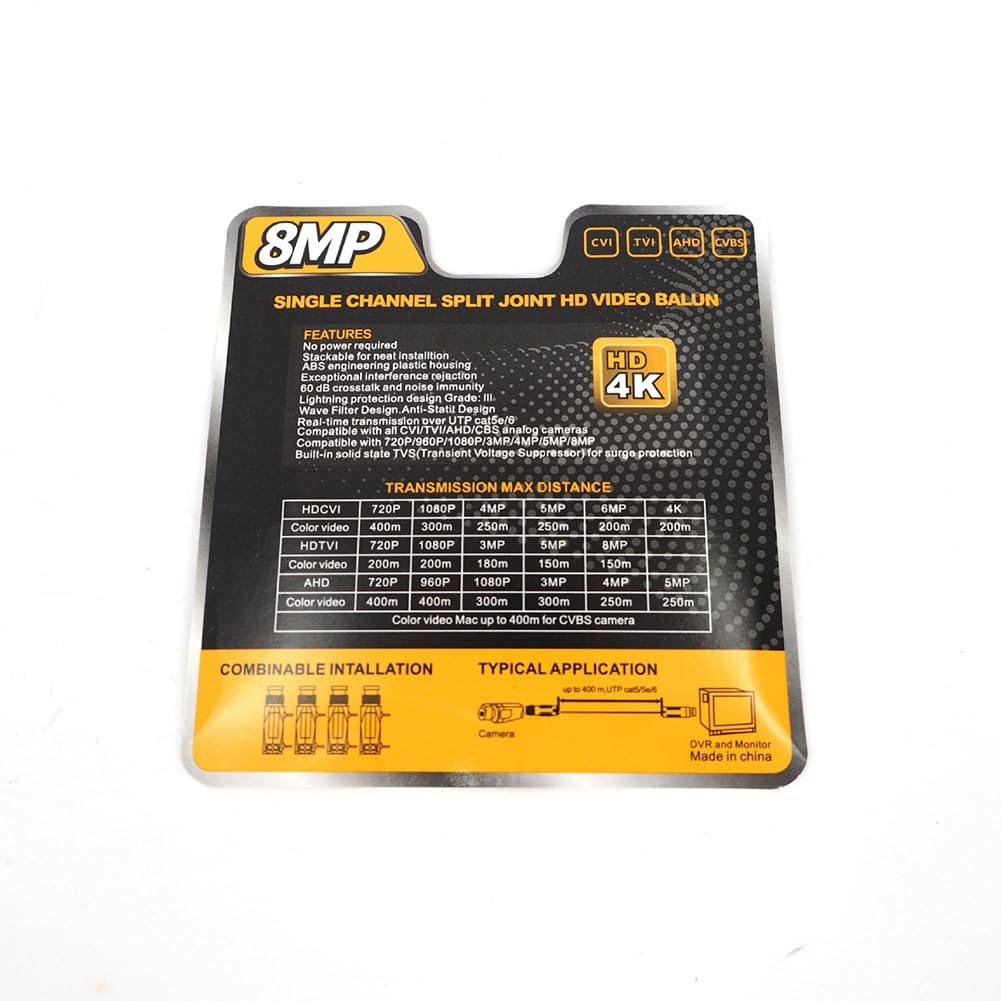 Wiring Connecting Terminals - 5 Pairs 8MP BNC Video Balun Connector Transmission Twisted Pair Transmitter CCTV Cable Support HD 8MP AHD/CVI/TVI Camera