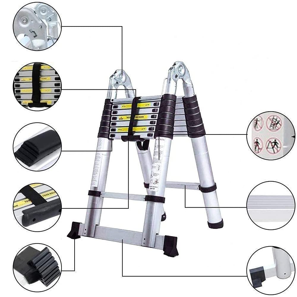 FP-TECH - SCALA TELESCOPICA IN ALLUMINIO PIEGHEVOLE PORTATILE ESTENSIBILE MULTIUSO SUPPORTA 150 KG CE EN131 (5 Metri)