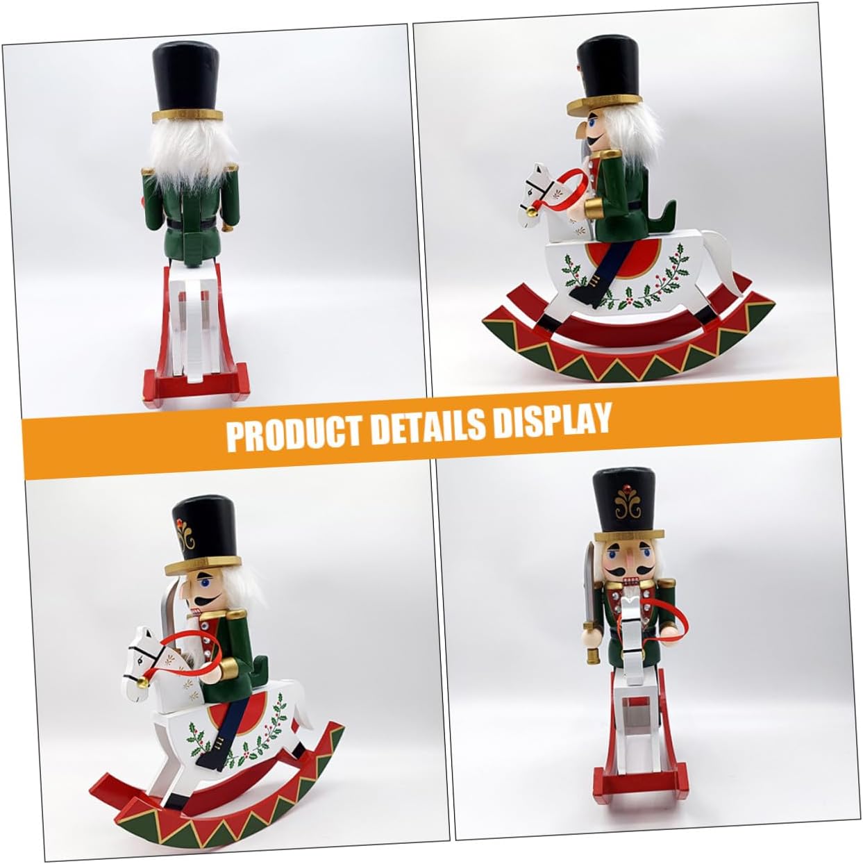 Christmas Nutcracker Figurines Rocking Horse Small Wooden Painted Nutcracker Soldier Tabletop Decoration Holiday Christmas Ornaments Centerpiece for Seasonal Home Décor