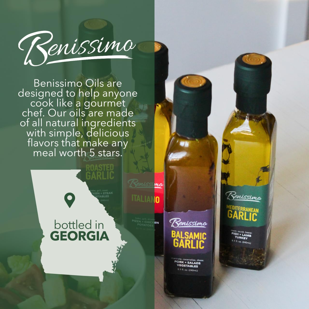 Benissimo Balsamic Garlic Herb Infused Oil & Vinegar Blend, All Natural Gourmet Blend with Bold Balsamic, Roasted Garlic, and Hand-Selected Herbs, Ideal for Drizzling, 8.1 fl oz - Image 6