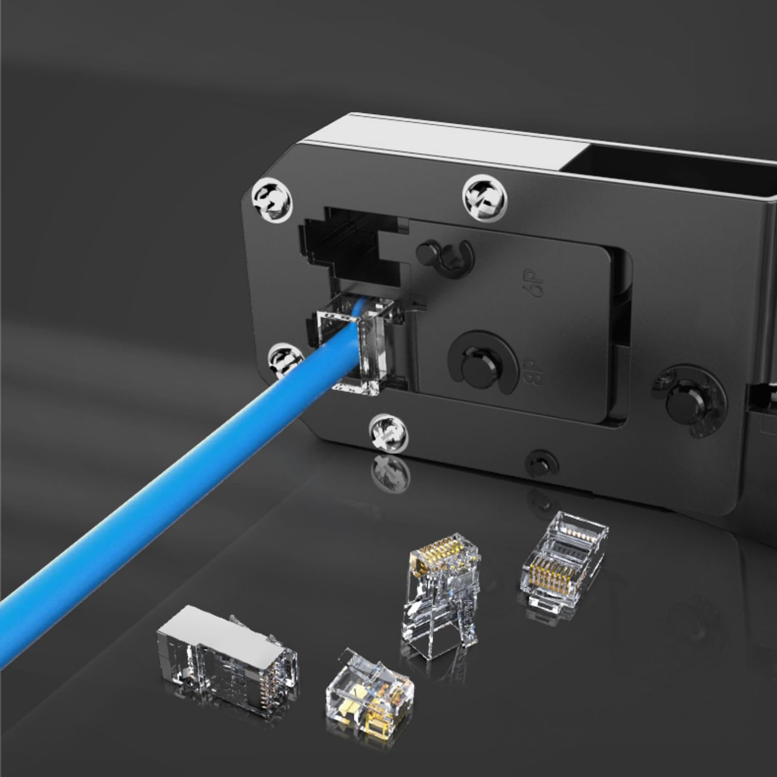 Kit de herramientas de crimpado RJ45 todo en uno, crimpadora Ethernet Cat6, Cat5, Cat5e, herramienta de crimpado con probador de cables de red, paquete de 50 conectores Cat5e RJ45, paquete de 50