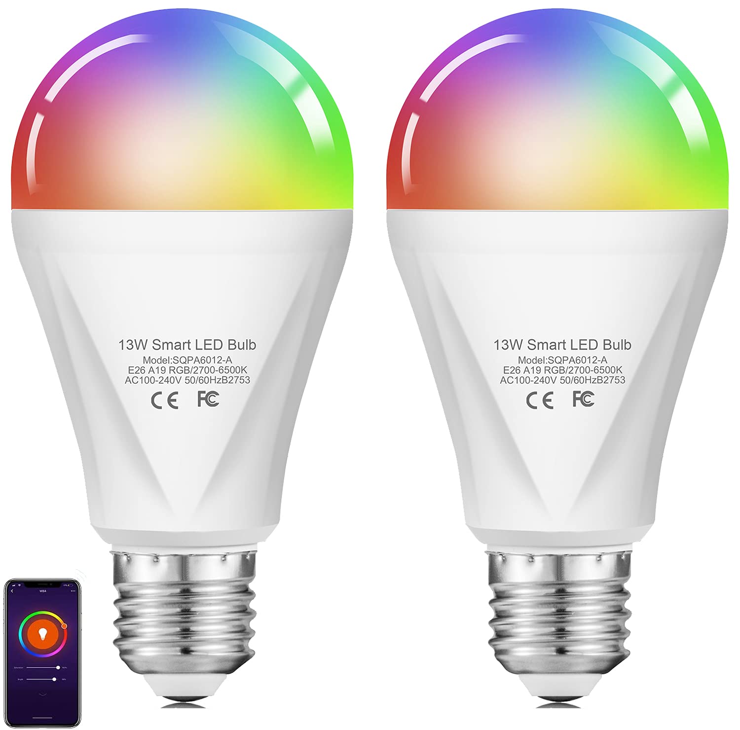 Buy 2Pack 13W Smart Light Bulb(120W Equivalent)Wixann A19 E26