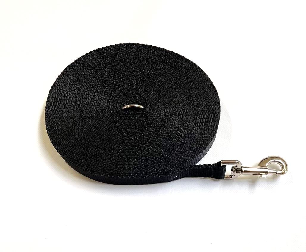 Dog Training Lead 30ft 9 Metre Leash Horse Lunge Line Tracking Recall Obedience In 25mm Polypropylene Webbing (Black)