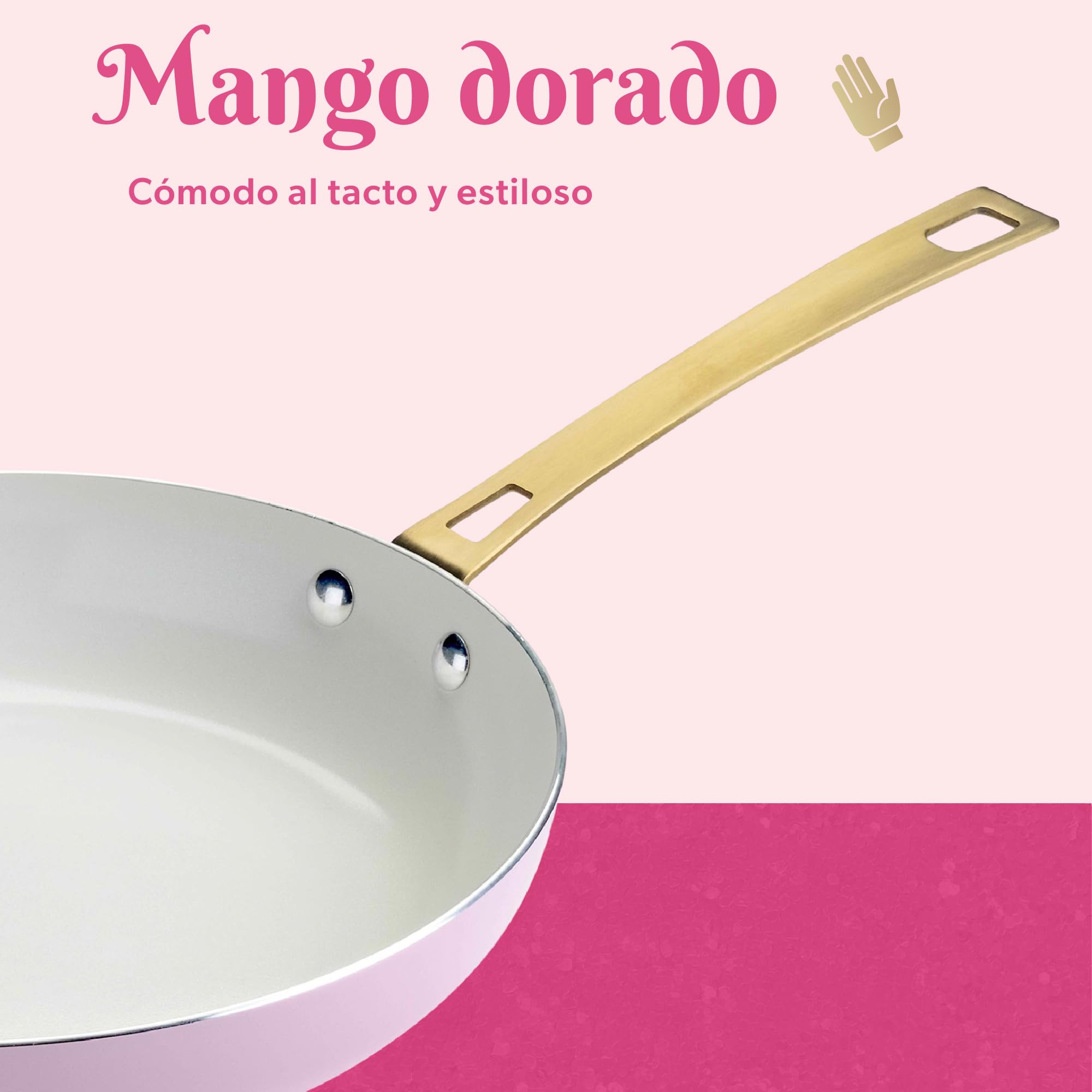 Fackelmann Paris Hilton – Sartén de aluminio con revestimiento cerámico antiadherente, diámetro 25 x 45 cm, para todo tipo de fuegos, incluida inducción, apta para lavavajillas, mango dorado, rosa,