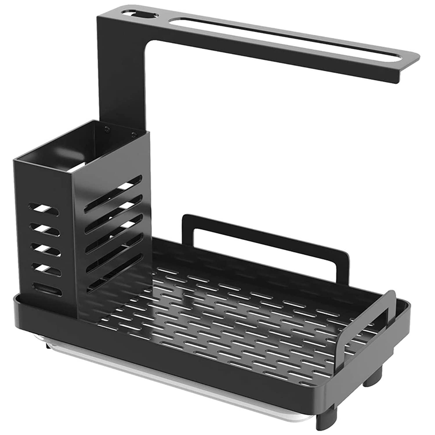 The Sink Storage Box Organizes The Sponge Rack, The Kitchen Sink Storage Box, The Tableware Rack Can Be Placed on The Table or Hung on The Wall, with A Kitchen Drain (black)