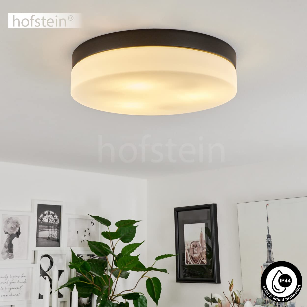 plafondlamp Valpedre van aluminium/glas in zwart/wit, ronde plafondlamp 1- lamp ( 18 cm), 1 x E27 ILLU, IP44, ideaal voor de badkamer, zonder gloeilamp