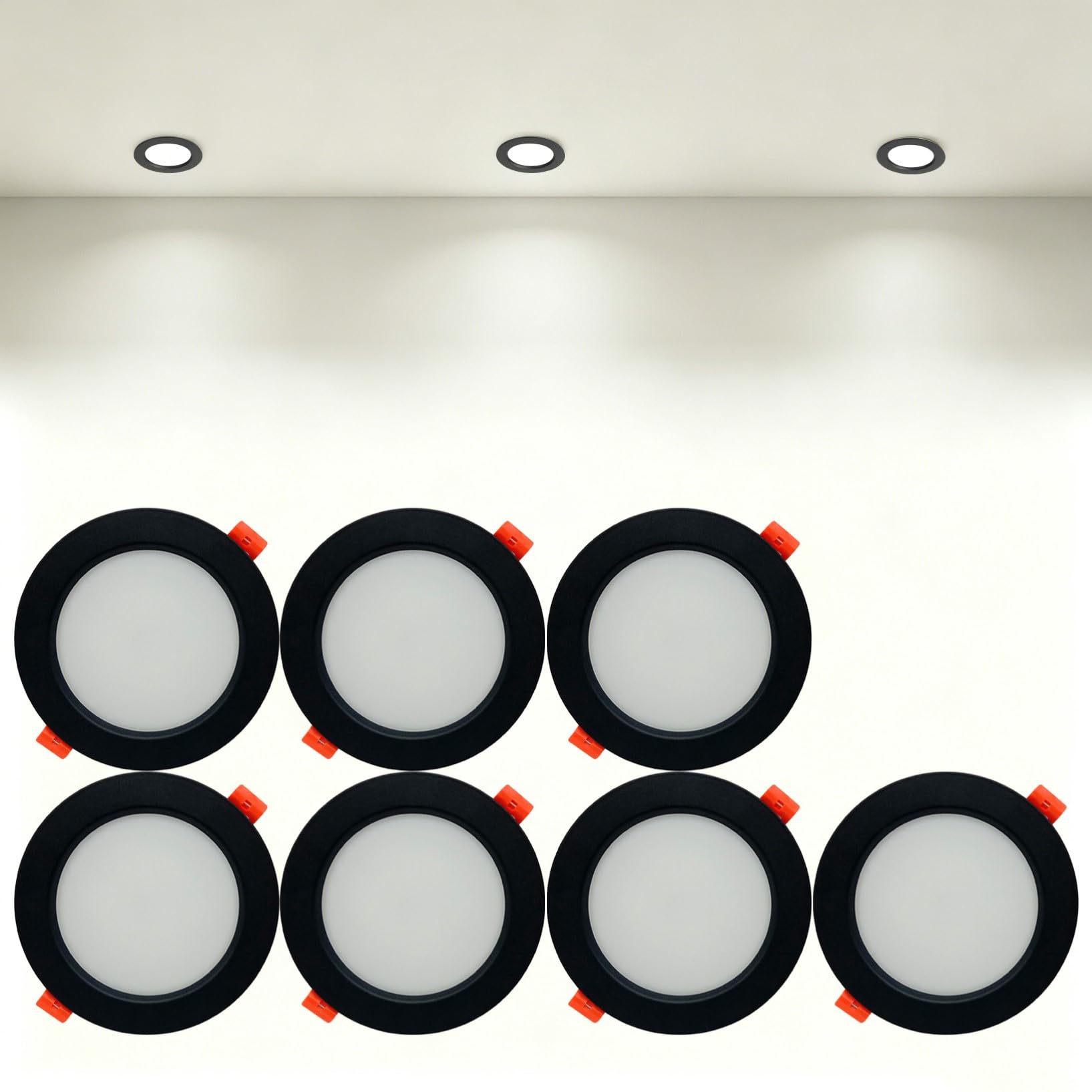 VOGHMOLD 24W Ultra Slim LED Downlight Recessed Ceiling Light 8 inch, 4000K Spot Lights Black Aluminum Trim, Cut Φ190-210mm, AC110-240V Panel Lighting for Office Hallway Closet, 7 Pack