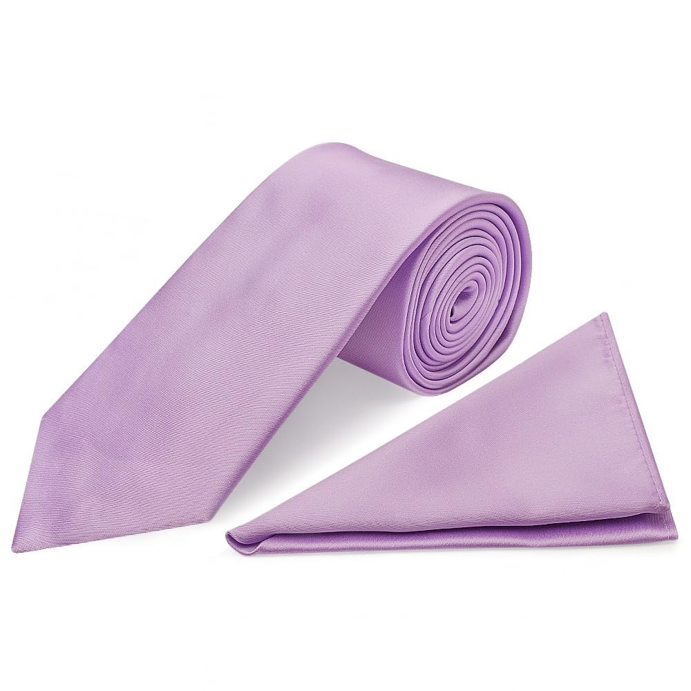 Ties R Us Men's Lilac Plain Satin Classic Tie And Handkerchief Set
