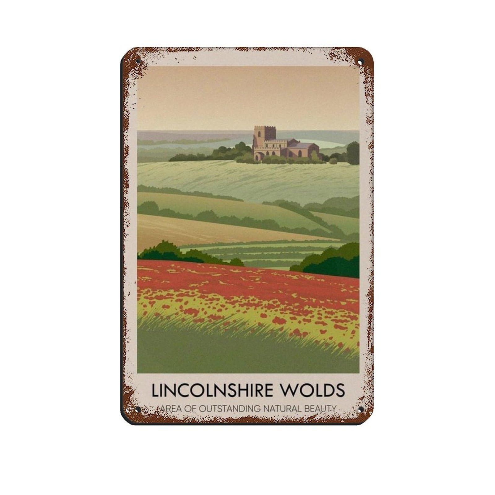 Lxwnze 20L X 30W Cm Lincolnshire Wolds Aonb Travel Poster Tin Sign Vintage Metal Pub Club Cafe Bar Home Wall Art Decoration Poster Retro 8X12inch(20X30cm)
