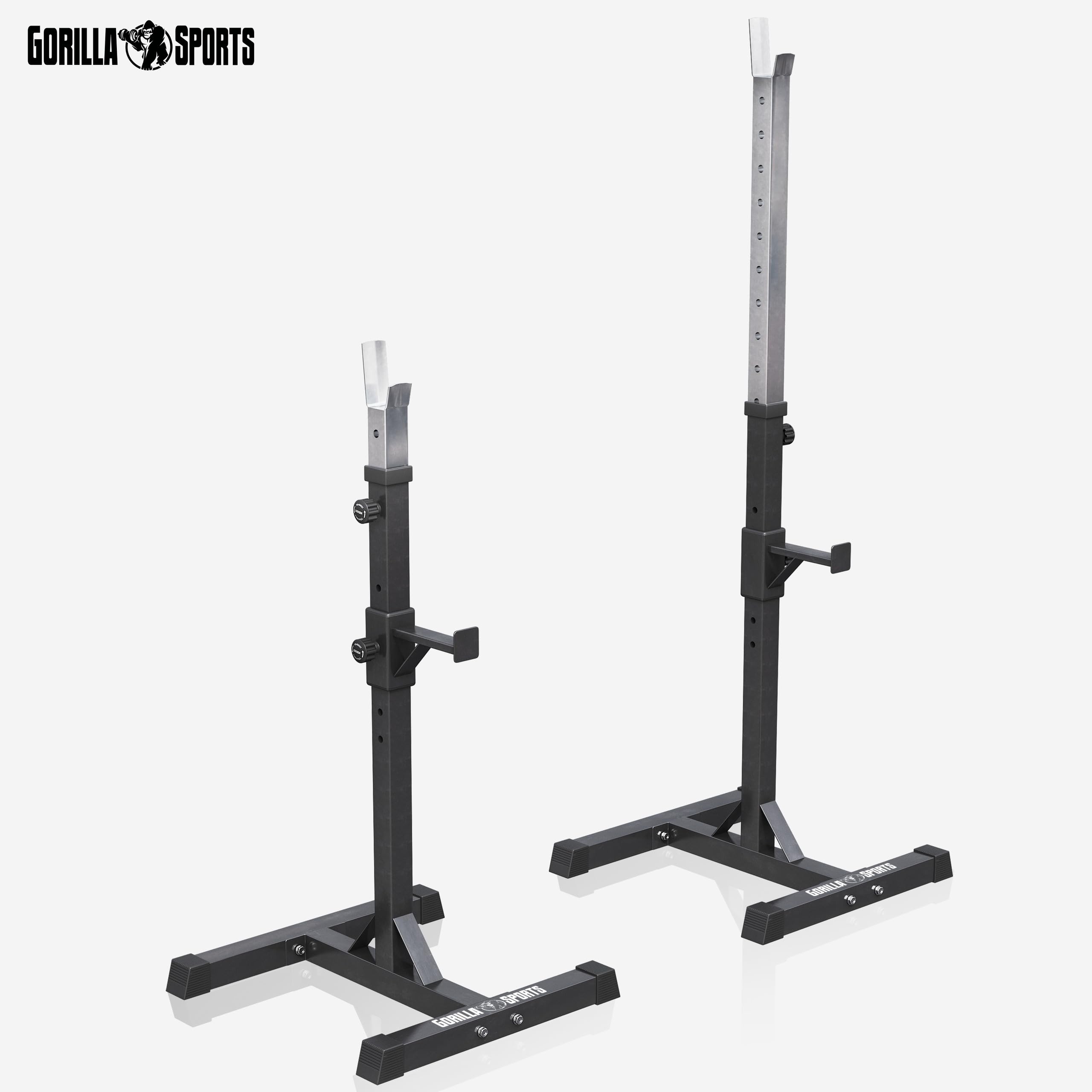GORILLA SPORTS® Squat Rack – Verstellbar, 52 x 53 x 105–172 cm, Max. Belastbarkeit 500 kg, Schwarz – Langhantelständer, Langhantelablage, Power Rack, Stabiles Gestell, Hantelbank-Stütze, Halterungen