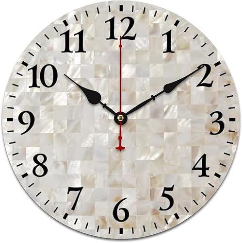 Reloj de pared de madreperla beige, funciona con pilas, silencioso, sin tictac, decorativo, para el hogar, cocina, sala de estar, oficina (10