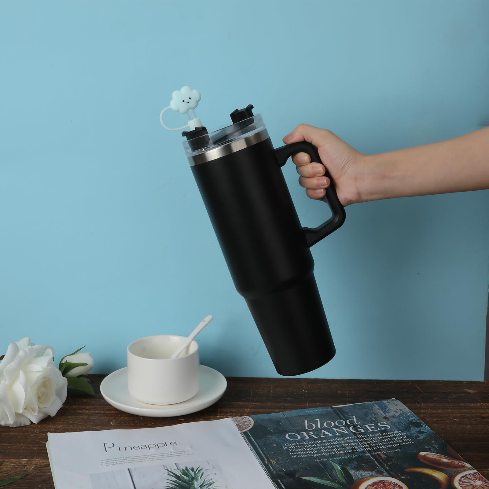 4pcs Couvre Paille Compatibles Avec Stanley, Anti-Poussière Réutilisables Couvre Paille Nuages Pour Gobelets à Bec Protecteur De Paille Pour Stanley De 40/30 OZ Gobelet (Bleu