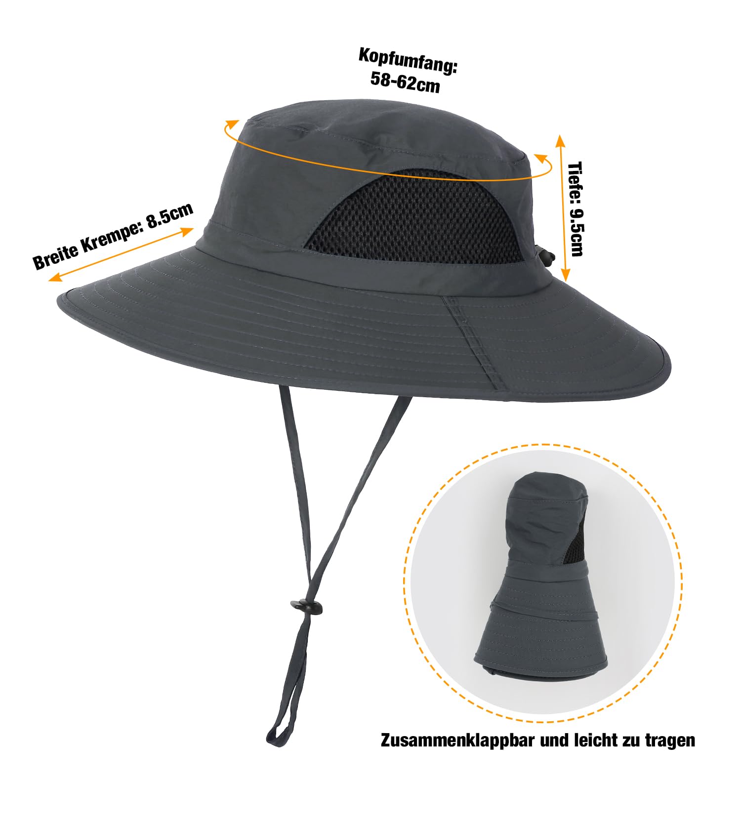 Wmcaps Chapeau Homme Soleil Anti UV Chapeau Randonnée Homme Bord Large Aventurier été Brousse Militaire Chapeaux de Voyage Safari Cowboy Boonie Hat Casquette Peche