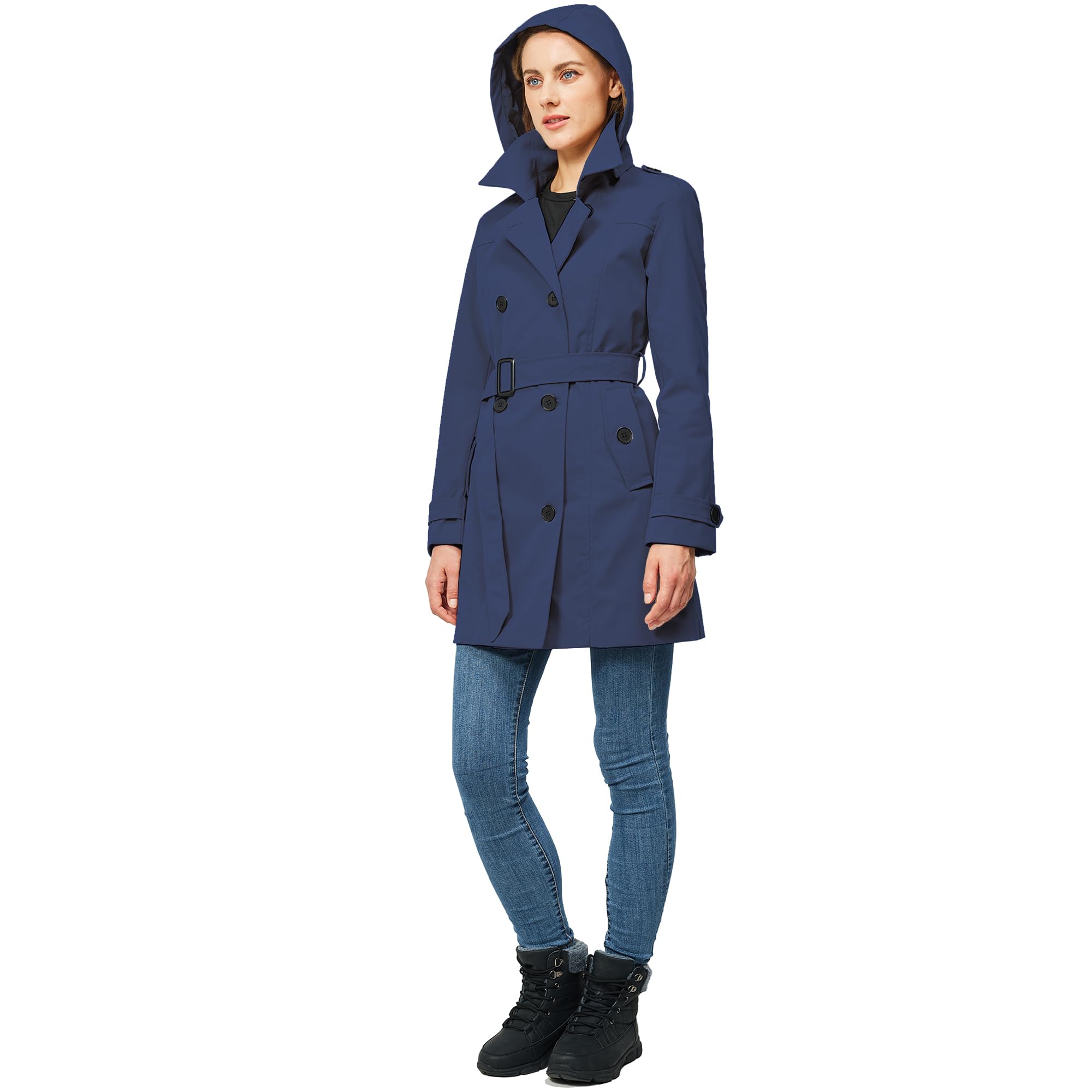 TRATENBY Womens Trench Coat Long Double Breasted Peacoat for Outerwear Trench Knee Length