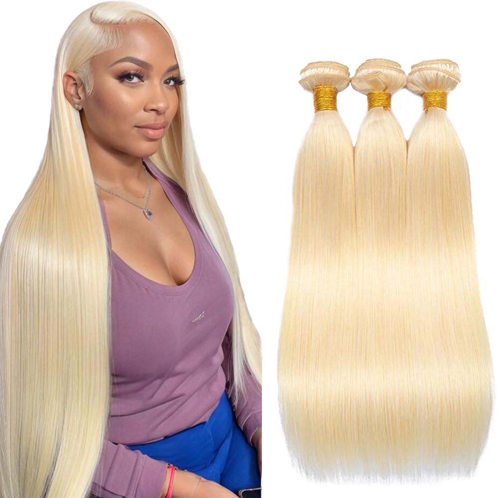 Blonde Bundles Human Hair Color 613 Straight Bundles 10 12 14 Inch Unprocessed Brazilian Virgin Hair Extensions