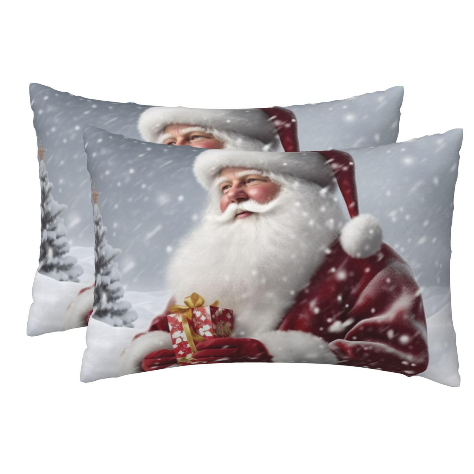 2 Pack Pillow Cases with Hidden Zipper, Soft Breathable Pillow Covers for Hair and Skin, Santa Claus Snow Secenry Pillowcases 12"x18" Bed Pillow Protectors Cover for Sleeping Gifts