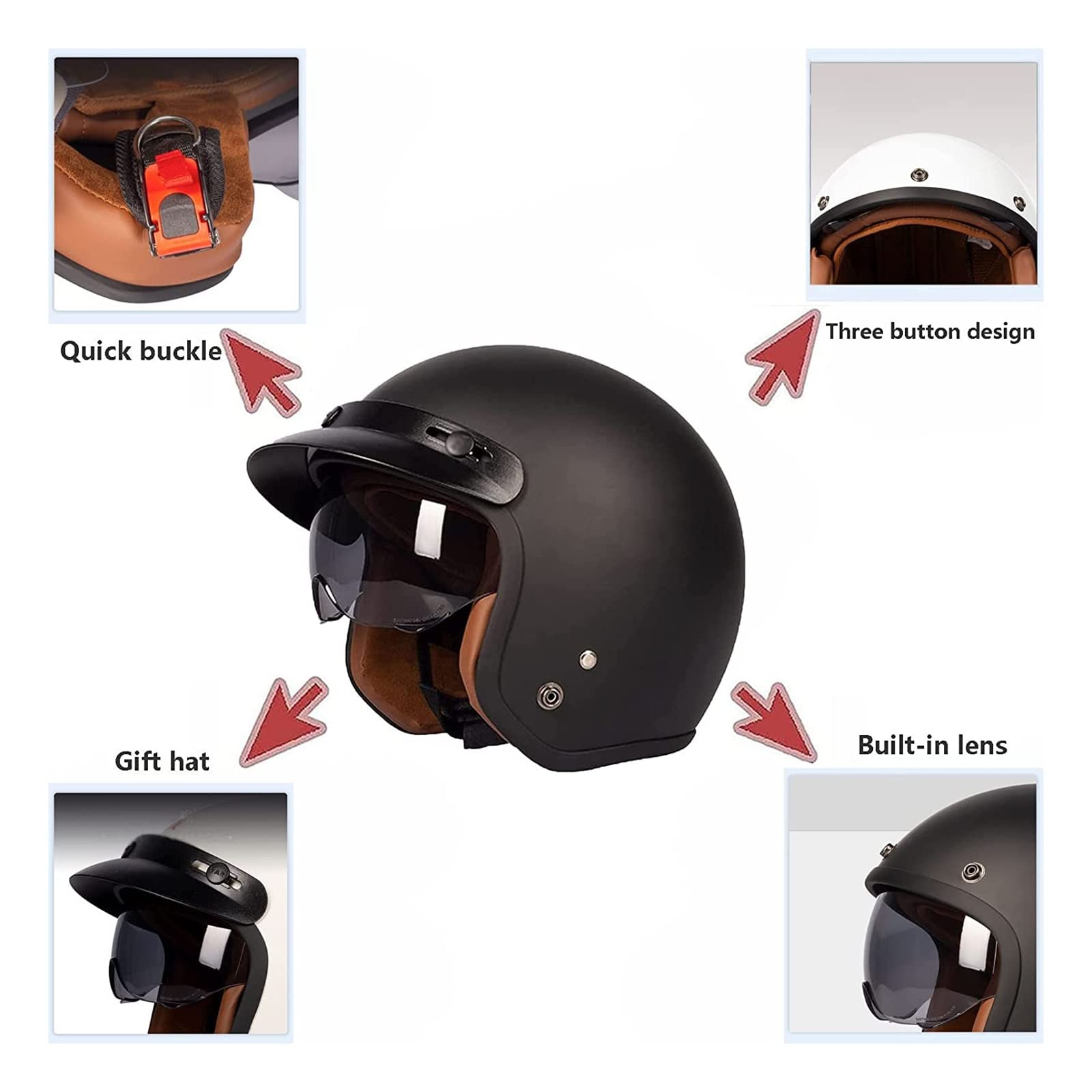 Casco Moto Jet Vintage Retrò Con Sciarpa - Omologato DOT Per Uomo E Donna, Harley Biker