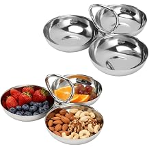 304 Stainless Steel Serving Plate 3-Compartment Stainless Steel Serving Tray with Handle 3 IN 1 Fruit Bowl Snack Plate Reusable Dessert Plates for Fridge Simple Tray Portable Home Kitchen Party Candy