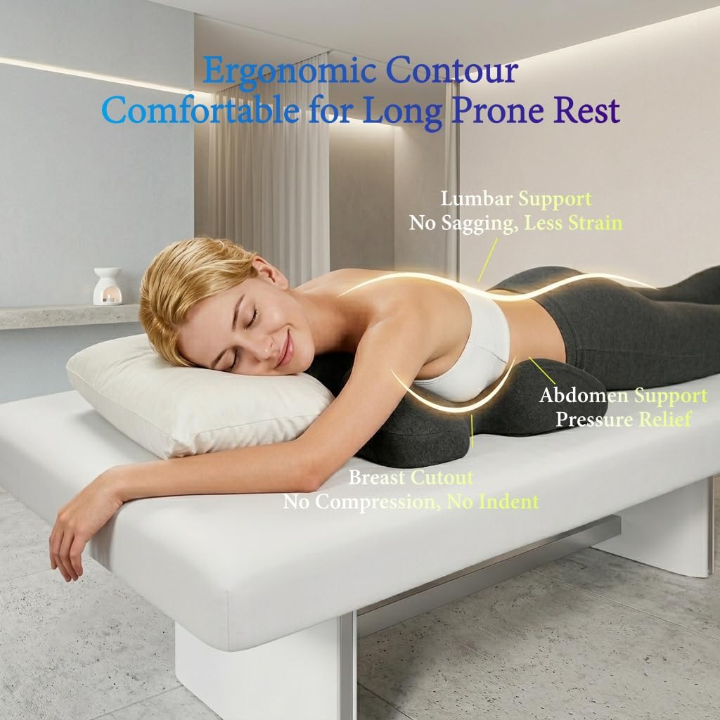 Breast Pillow for Massage, T-Shaped Dark Gray Memory Foam Chest Pillow, Face Down Pillow for Sleeping Massage Bed Spa Mastectomy Recovery
