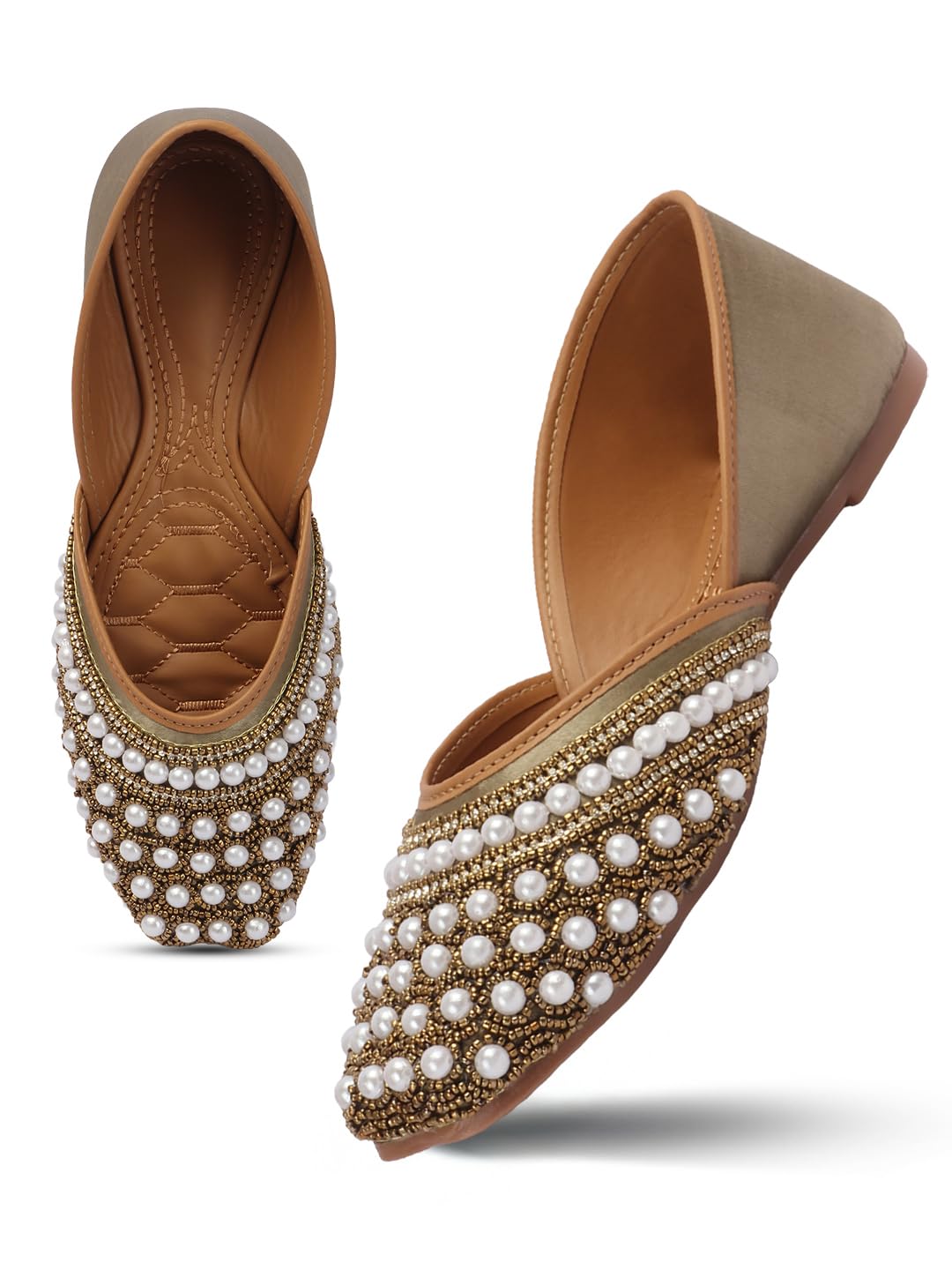 tryme Traditional Ethnic Stylish Pearl Embellished Juttis for Women and Girl-picture-3