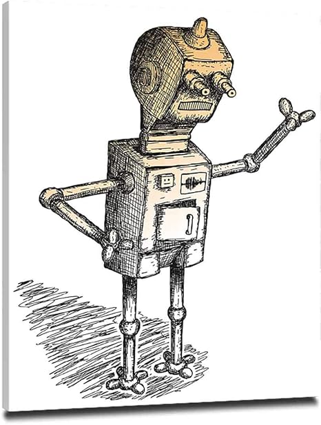 Amazon ファンタジー アートフレーム ポスター 40x50cm ポスター モダン アートパネル 絵画 インテリア 風景画 壁掛け モダン 手描き のテーマのロボットスケッチユーモアキャラクター芸術的なイラストブラックグレーライトマリーゴールド ウォールステッカー オンライン通販