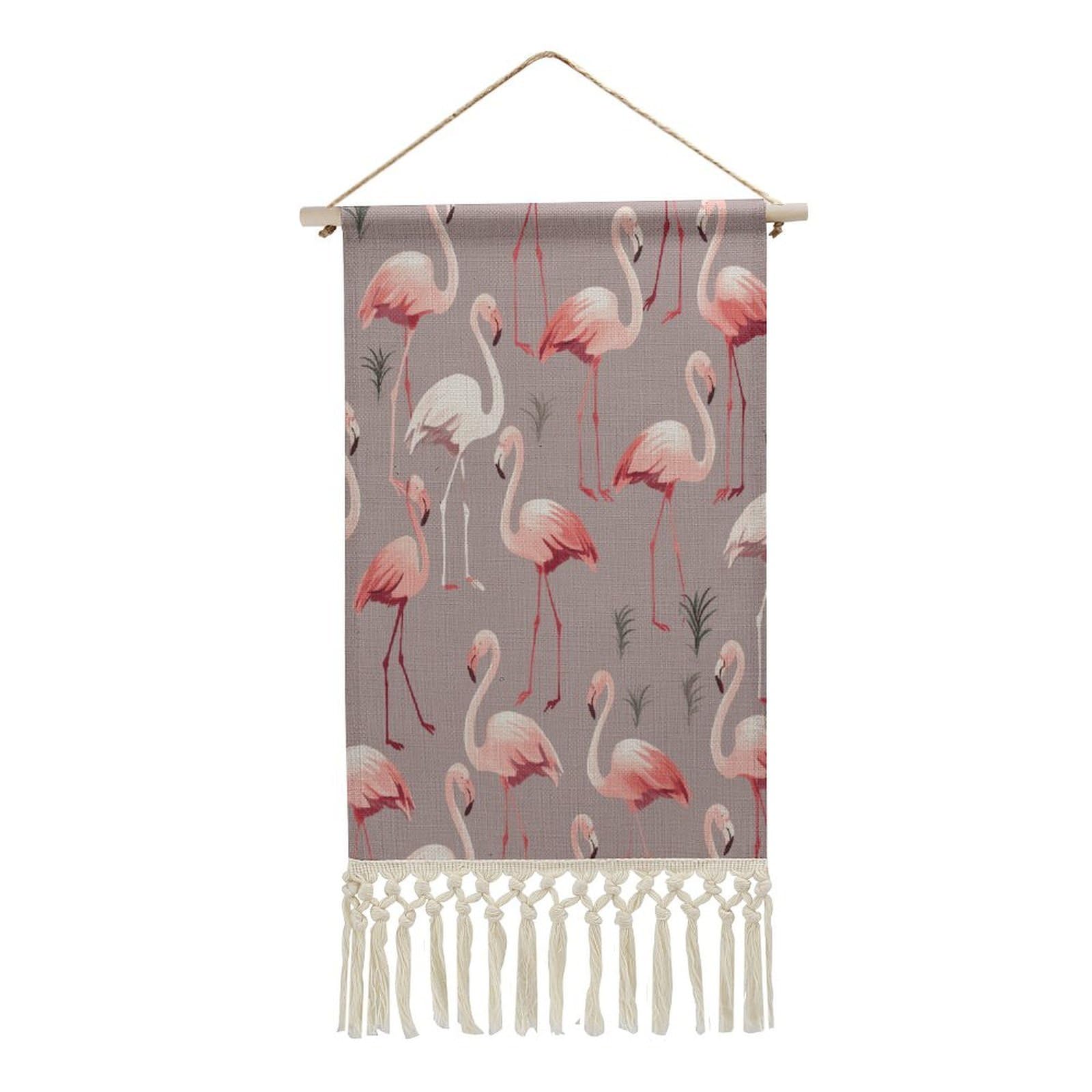 FekiLoot Pink Flamingo Pattern Wall Art Print Decor Art Tapestry with Tassel Cotton Linen Hanging Poster Vintage Aesthetic Wall Art Poster Rustic Wall Art Decor for Home Bedroom Living Room Office