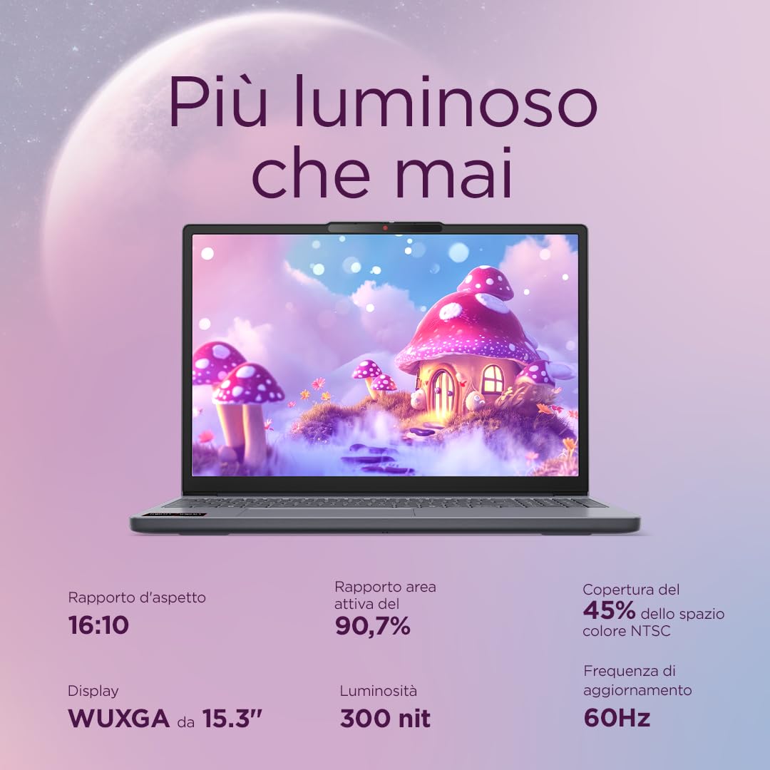 Lenovo IdeaPad Slim 3 Notebook 15.3'' IPS WUXGA (1920x1200), AMD Ryzen 7 7735HS, RAM 16GB, 512GB SSD, Windows 11 Home, WiFi 6 - Luna Grey